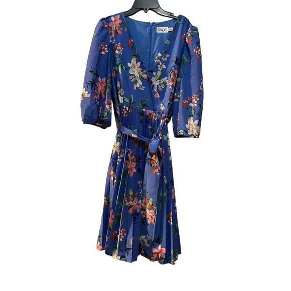Eliza J Pleated Faux Wrap Dress In blue size 12p - Picture 2 of 9